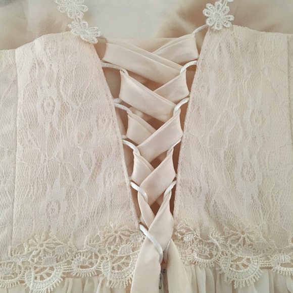 Cream Lace Prom Dress with Mesh - Picture 3 of 4